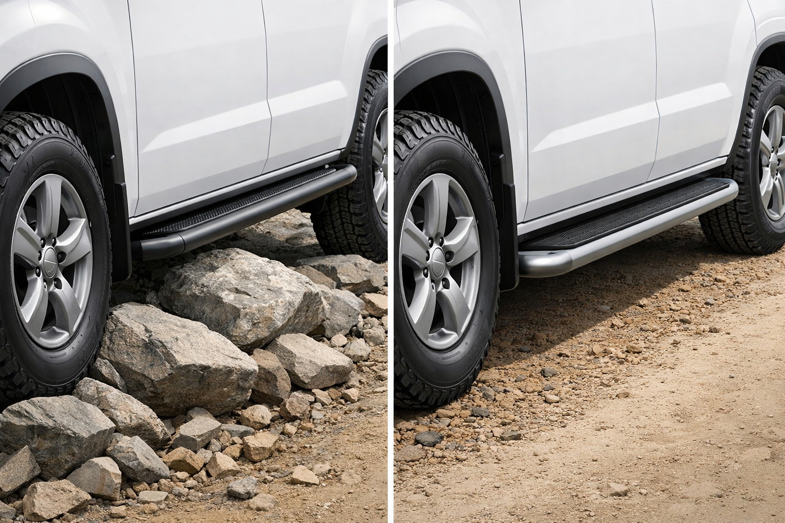 Rock sliders eller vanliga sidosteg: vad är bäst på dåliga vägar