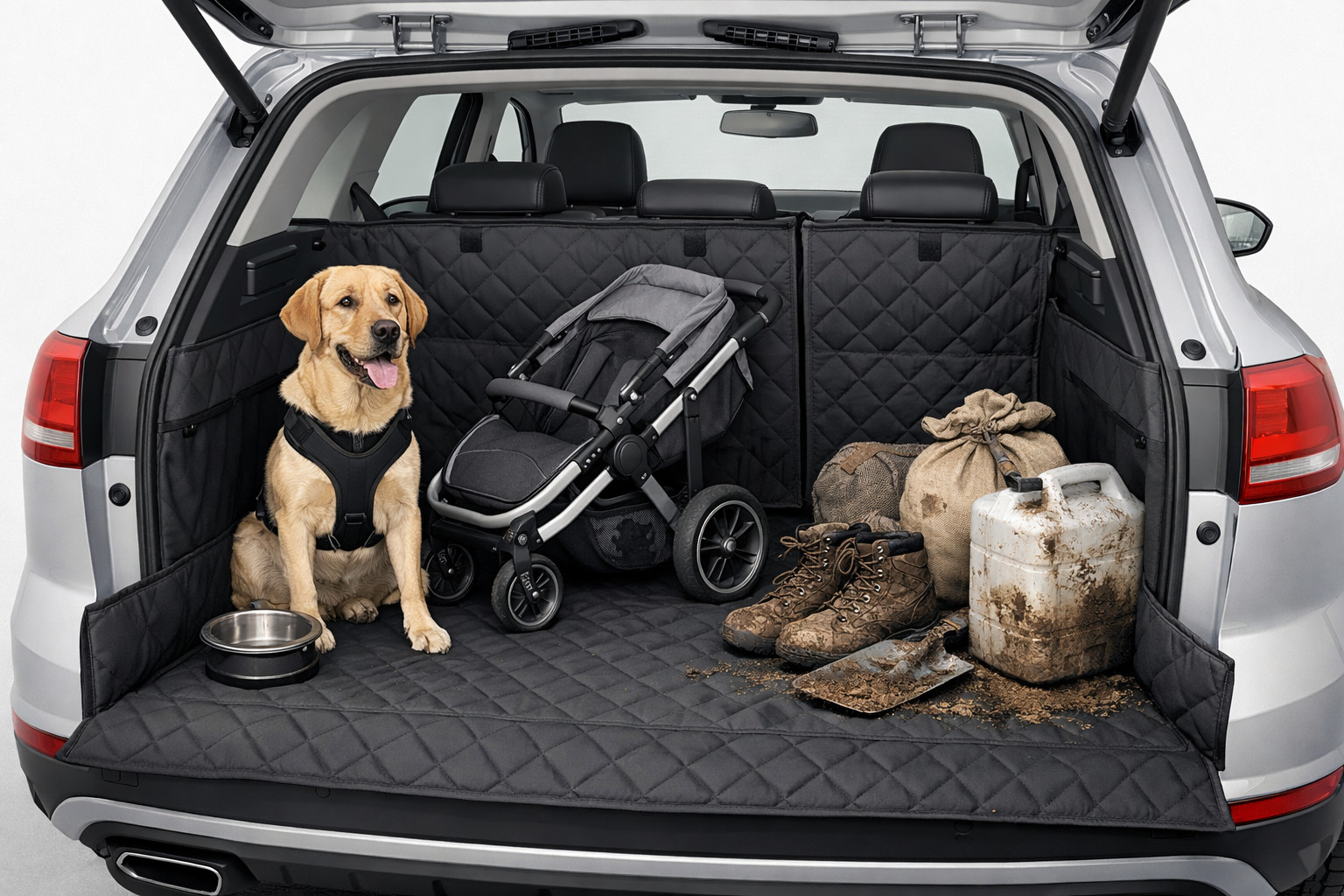 Bagagerumsmatta för hund, barnvagn och smutsig last: vad ska du välja