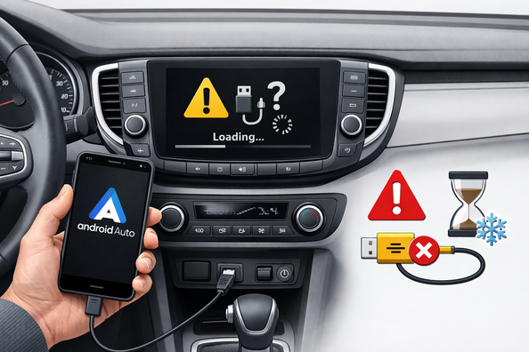 Varför fungerar Android Auto inte eller fryser?