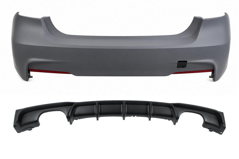 BMW 3-serien F30/F31 2012–2019 Bakre stötfångare med diffuser för dubbelt avgassystem på båda sidor M-Sport (för F30) Image