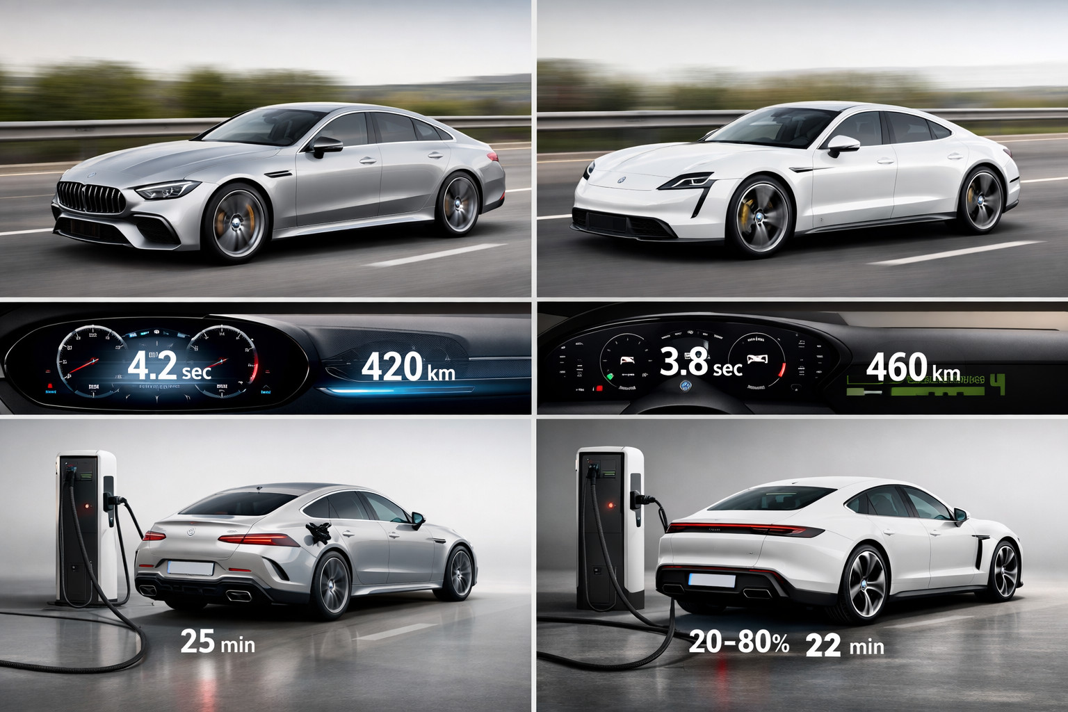 Mercedes-AMG GT 53 vs. Porsche Taycan 4S: räckvidd, prestanda och laddning