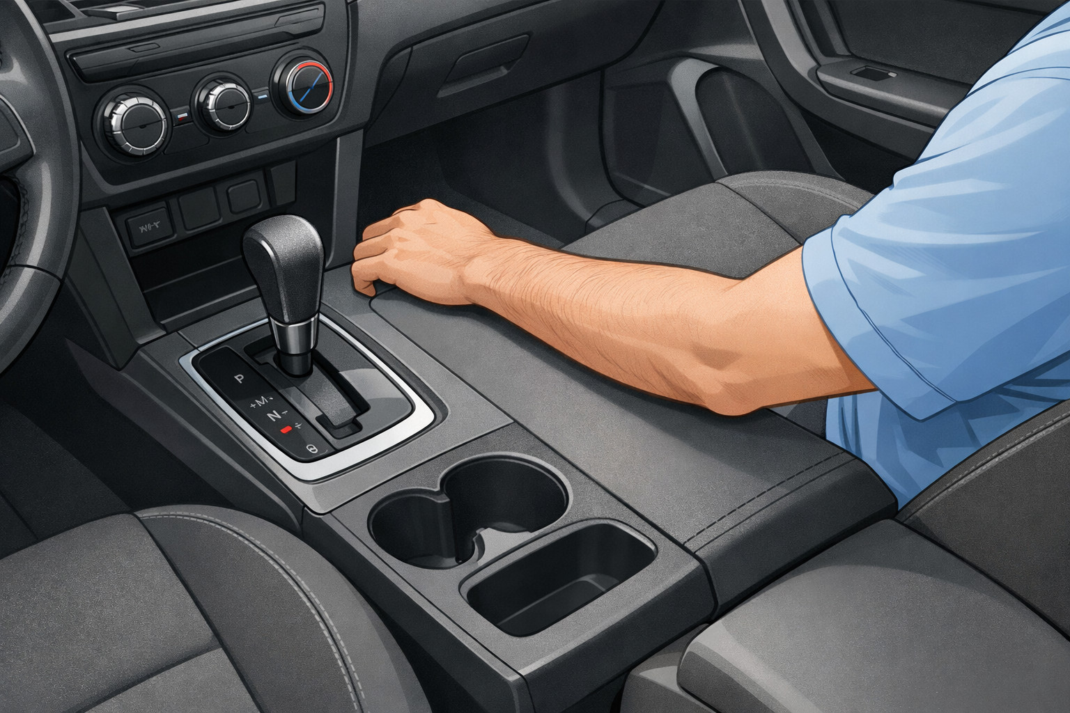 Vad gör du om bilen saknar ett bekvämt stöd för höger arm