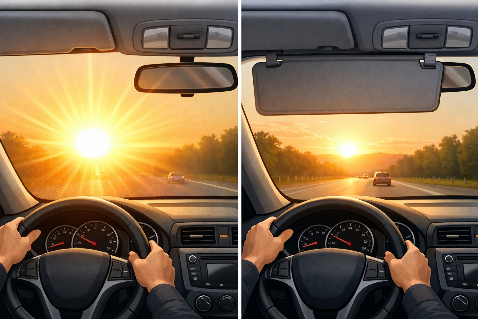 Varför solen bländar på morgonen och kvällen – och när ett vindrutevisir hjälper