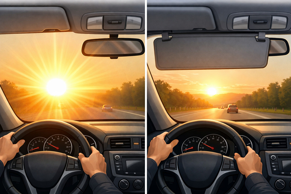 Varför solen bländar på morgonen och kvällen – och när ett vindrutevisir hjälper