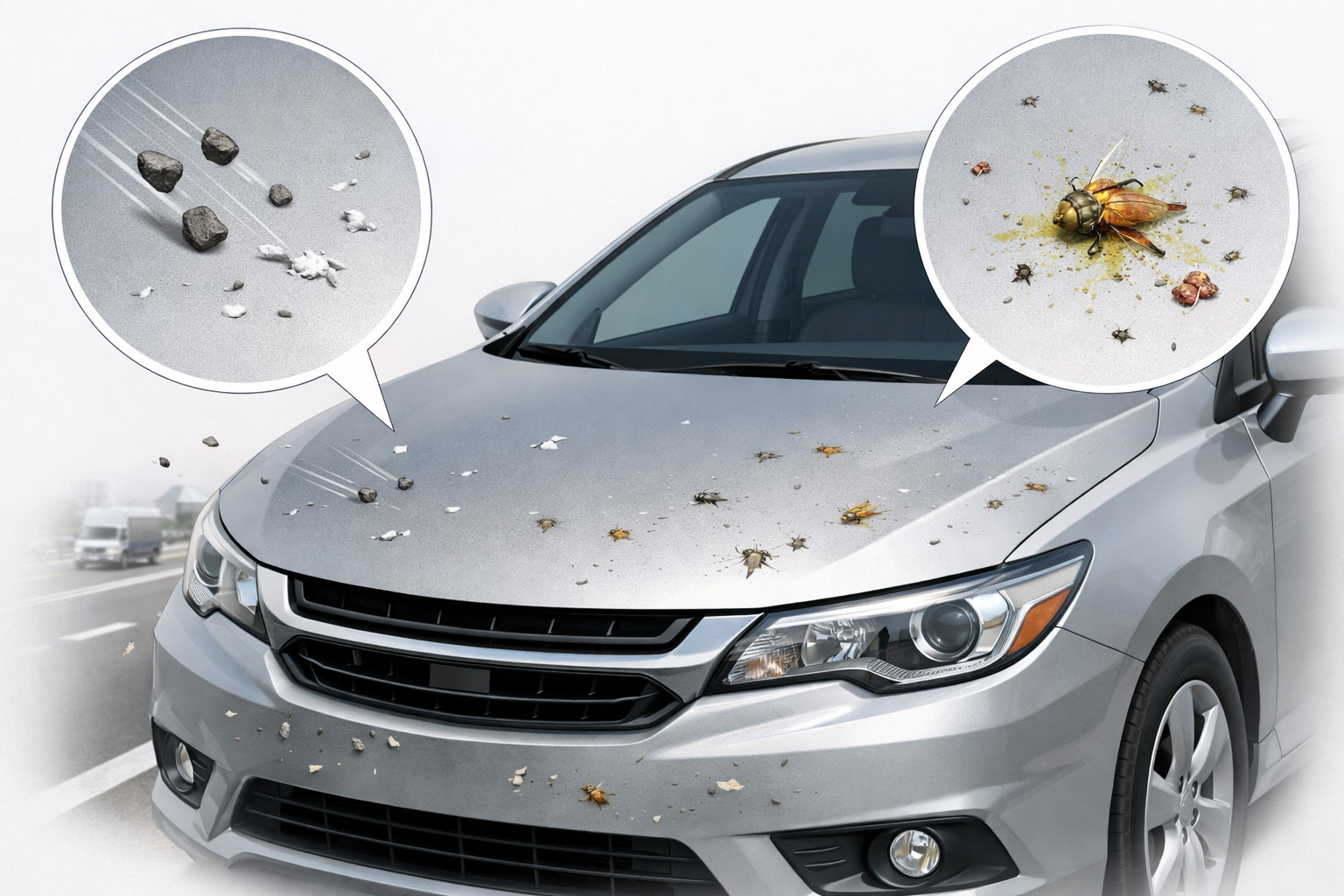 Vad gör du om motorhuven ständigt får stenskott och insekter på motorvägen