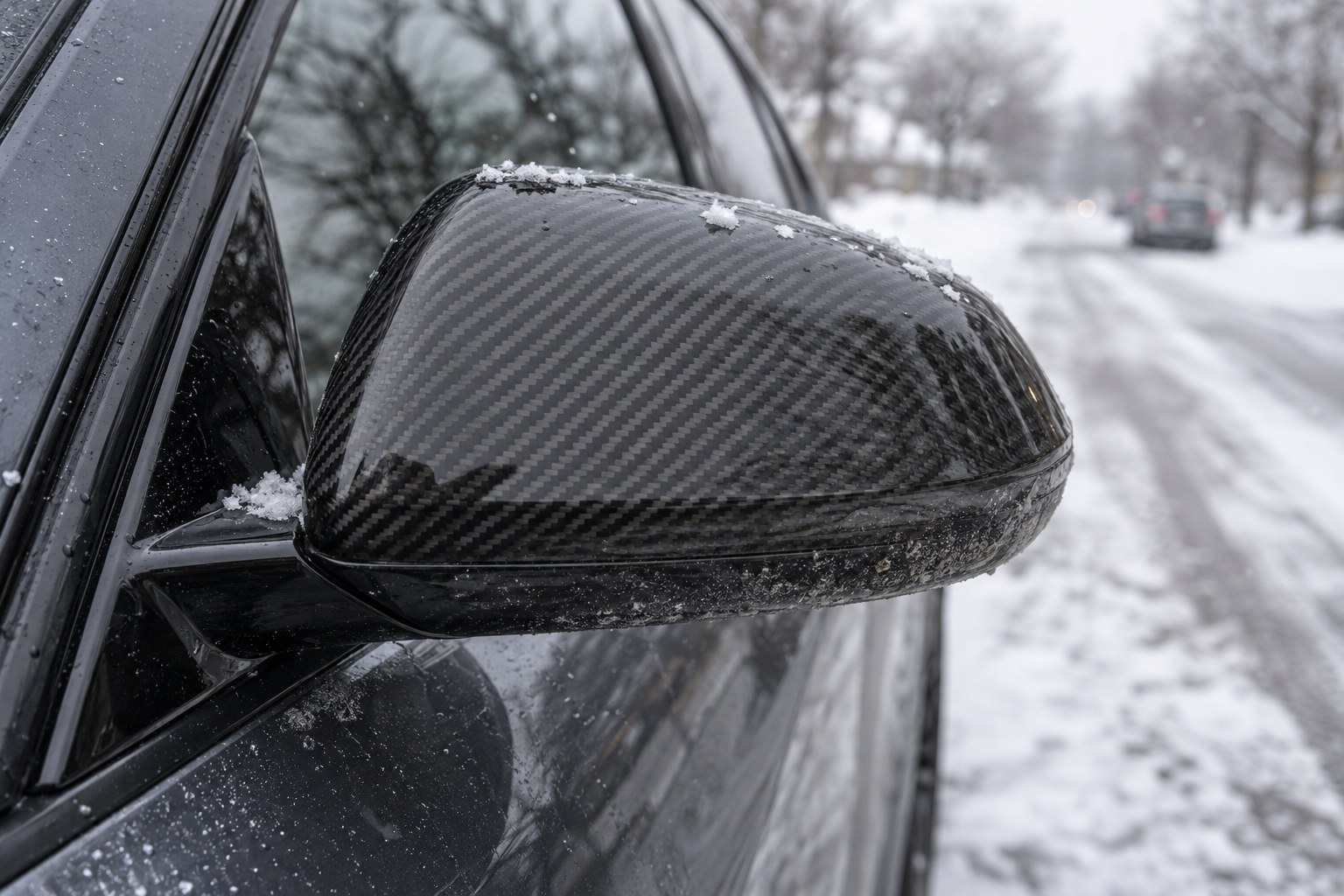 Kolfiberdetaljer på vintern: salt, tvätt och frost utan slöja