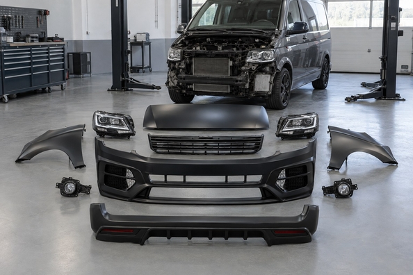 Volkswagen T5 och T6 i T6.1-stil: facelift av bussen – Sportline, OEM eller R, vad ingår i kitet Foto 1