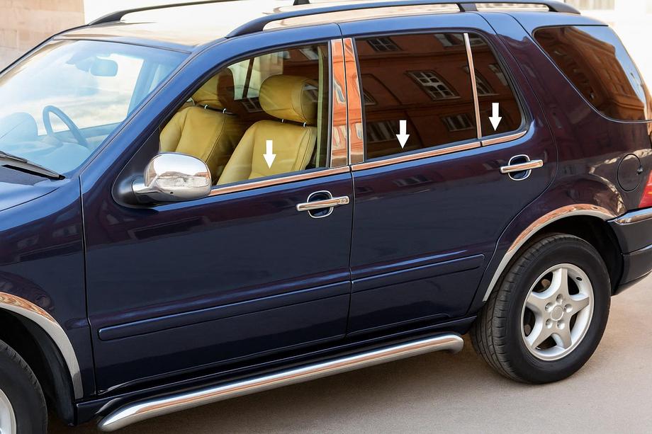 Mercedes ML W163 1997–2005 Yttre fönsterlister (6 st, rostfritt stål) Carmos - turkiskt stål Image