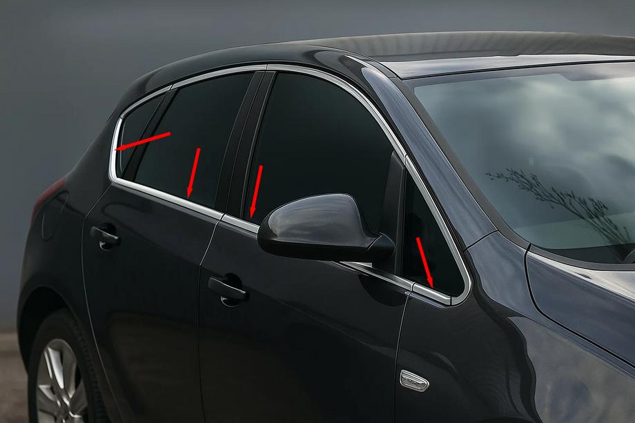 Opel Astra J 2009–2015 Nedre fönsterlister (hatchback, 8 st, rostfritt stål) Carmos - turkiskt stål Image