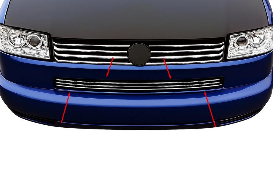 Volkswagen T4 Transporter 1990–2003 Rostfria gallerlister till stötfångargaller – rak huv (3 st) Image