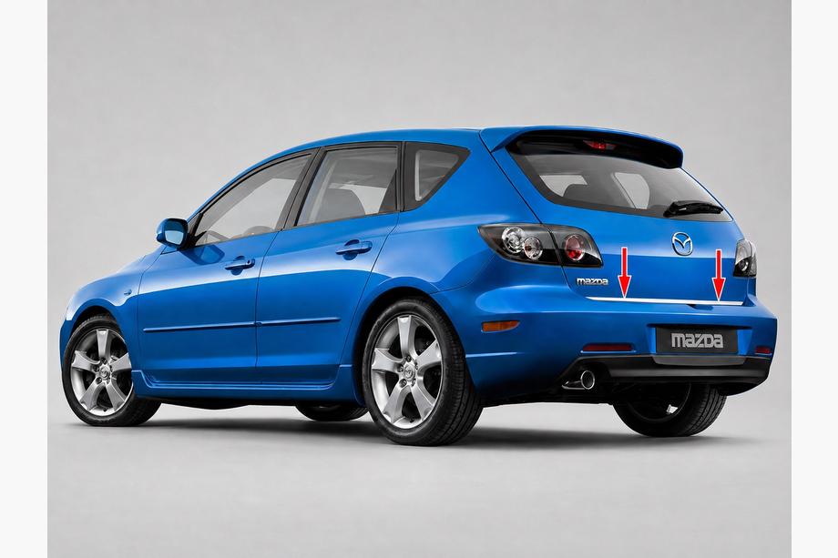 Mazda 3 2003–2009 Rostfri kantlist till bagagelucka HB Foto 1