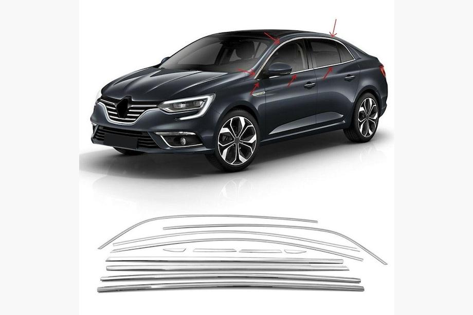 Renault Megane IV 2016–2025 Komplett kromad fönsterlist (Sedan, 12 st, rostfritt stål) Carmos - turkiskt stål Image