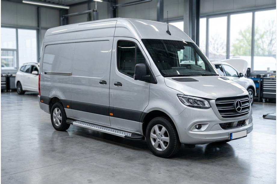 Mercedes Sprinter W907/W910 2018– Sidosteg New Vision Grey (2 st, aluminium) Mellanhjulbas – bakhjulsdrift Image