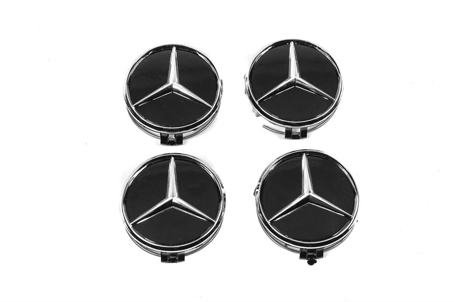 Mercedes-Benz Navkåpor för fälgar 70/75 mm med ring (4 st, svarta) Foto 2