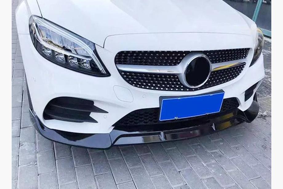 Mercedes C-class W205 2014–2021 Frontläppspoiler till stötfångare V2 1234 Upgrade (svart, 2018-2021) Image