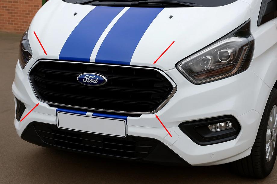 Ford Custom 2013–2022 Kromlister för stötfångargaller 2018+ (4 st, rostfritt stål) Carmos - turkiskt stål Image