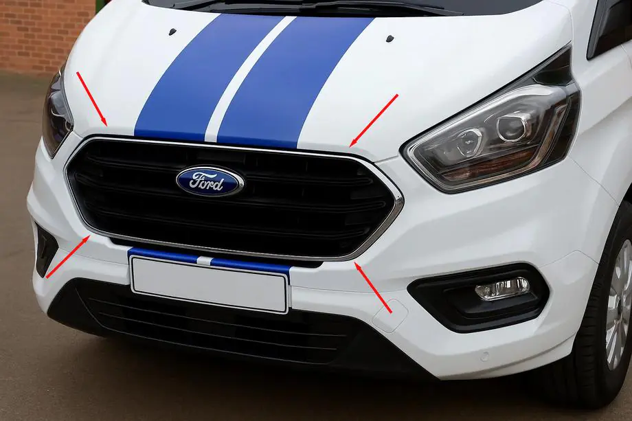 Ford Custom 2013–2022 Kromlister för stötfångargaller 2018+ (4 st, rostfritt stål) Image